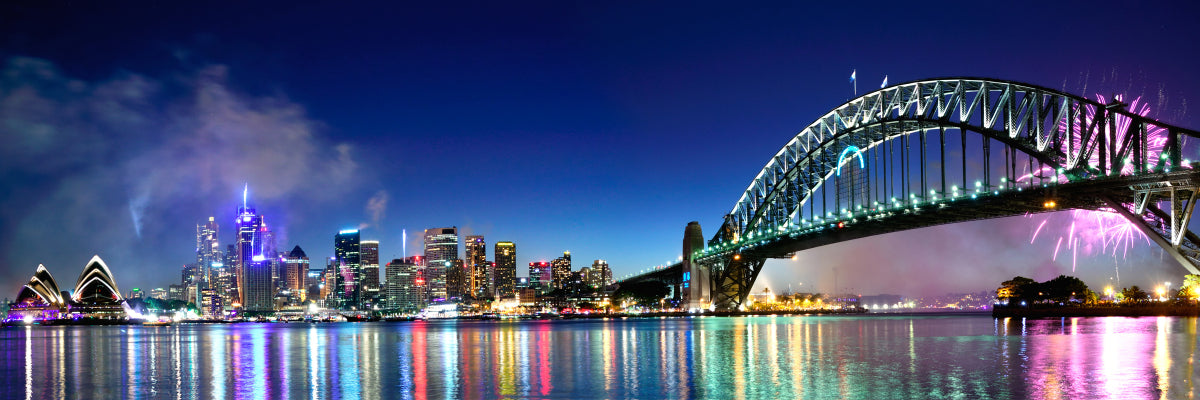 Sydney Harbour NYE fireworks panorama